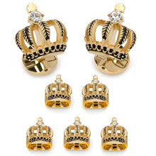 Load image into Gallery viewer, VDP 3D Crown Gold Crystal Stud Set
