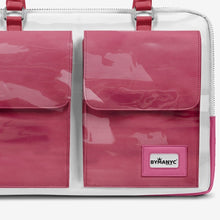 Load image into Gallery viewer, Vegan Designer Luxury Double Pocket Bag 16” BYMANYC ® New York White &amp; Pink
