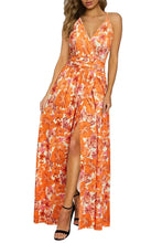Load image into Gallery viewer, Newshows Women's Summer Maxi Dress Spaghetti Strap Spring Casual Boho V Neck Split Beach Long Flowy Dresses Trendy X-Large Orange Floral Pink - # GIAA231710004
