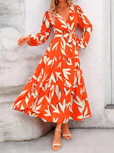 Load image into Gallery viewer, PRETTYGARDEN Womens Fall Long Sleeve Wrap V Neck Ruffle Floral Maxi Dress Casual Tie Waist Boho Chiffon Flowy Long Dresses XX-Large F-orange White - # GIAA231710002
