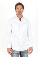 Load image into Gallery viewer, Men’s Single Pocket Logo Modern Fit Stretch Dress Shirt - White
