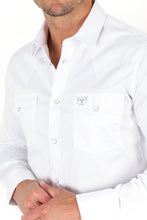 Load image into Gallery viewer, Men’s Single Pocket Logo Modern Fit Stretch Dress Shirt - White
