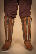 Load image into Gallery viewer, Splinted Suede Leather Greaves Brown
