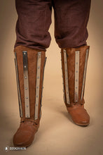 Load image into Gallery viewer, Splinted Suede Leather Greaves Brown
