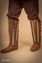 Load image into Gallery viewer, Splinted Suede Leather Greaves Brown
