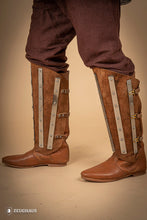 Load image into Gallery viewer, Splinted Suede Leather Greaves Brown
