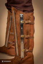 Load image into Gallery viewer, Splinted Suede Leather Greaves Brown
