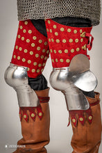 Load image into Gallery viewer, Splinted Leg Armour Suede Leather Red
