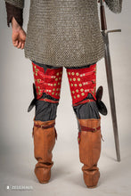 Load image into Gallery viewer, Splinted Leg Armour Suede Leather Red
