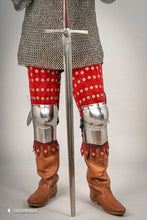 Load image into Gallery viewer, Splinted Leg Armour Suede Leather Red
