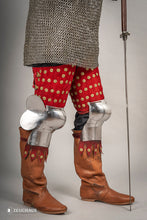 Load image into Gallery viewer, Splinted Leg Armour Suede Leather Red
