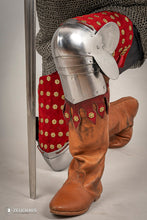 Load image into Gallery viewer, Splinted Leg Armour Suede Leather Red

