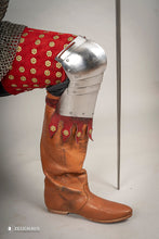 Load image into Gallery viewer, Splinted Leg Armour Suede Leather Red
