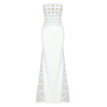 Load image into Gallery viewer, White Sequin Off-Shoulder Evening Gown For Women, Slim Fit, Midtown, BYMANYC New York.
