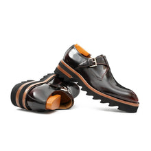 Load image into Gallery viewer, Wine Red Leather Monk Strap Shoes with Chunky Soles
