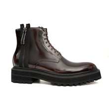 Load image into Gallery viewer, Wine Red Side-Zip Combat Boot
