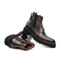 Load image into Gallery viewer, Wine Red Side-Zip Combat Boot
