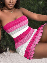 Load image into Gallery viewer, Women's Color Block Lettuce Trim Pointelle Knitted Mini Dress | NCS
