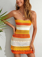 Load image into Gallery viewer, Women's Color Block Lettuce Trim Pointelle Knitted Mini Dress | NCS
