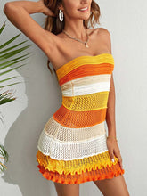 Load image into Gallery viewer, Women's Color Block Lettuce Trim Pointelle Knitted Mini Dress | NCS
