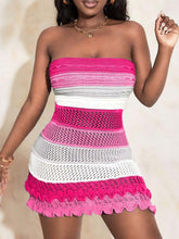 Load image into Gallery viewer, Women's Color Block Lettuce Trim Pointelle Knitted Mini Dress | NCS
