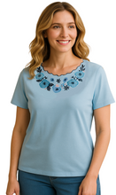 Load image into Gallery viewer, Women's Scalloped Neckline Embellished Tee
