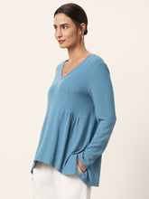 Load image into Gallery viewer, Wool-Blend Sweetheart Pleated Long Sleeve Top AMBER
