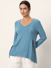 Load image into Gallery viewer, Wool-Blend Sweetheart Pleated Long Sleeve Top AMBER
