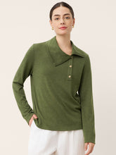 Load image into Gallery viewer, Wool Asymmetric Lapel Fruit Button Decor Top YSABEL
