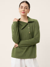 Load image into Gallery viewer, Wool Asymmetric Lapel Fruit Button Decor Top YSABEL
