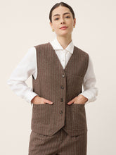 Load image into Gallery viewer, Wool Striped V-Neck Button-Detail Vest ELUNED
