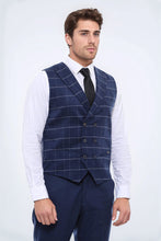 Load image into Gallery viewer, Double Breasted Plaid Blue Men Vest - Wessi
