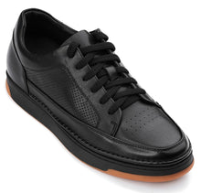 Load image into Gallery viewer, CALTO - Y7931 - 2.6 Inches Taller (Noir/Black &amp; Gum Sole) - Elevated Leather Micro-Perforated Sneakers
