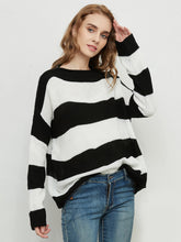 Load image into Gallery viewer, Women Striped Knitted Sweater Crew Neck Long Sleeve Casual Comfy Pullover Tops
