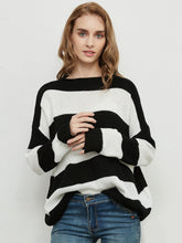 Load image into Gallery viewer, Women Striped Knitted Sweater Crew Neck Long Sleeve Casual Comfy Pullover Tops
