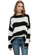 Load image into Gallery viewer, Women Striped Knitted Sweater Crew Neck Long Sleeve Casual Comfy Pullover Tops

