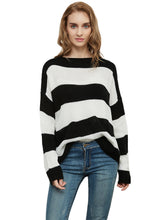 Load image into Gallery viewer, Women Striped Knitted Sweater Crew Neck Long Sleeve Casual Comfy Pullover Tops
