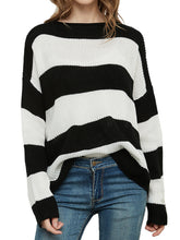 Load image into Gallery viewer, Women Striped Knitted Sweater Crew Neck Long Sleeve Casual Comfy Pullover Tops
