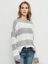 Load image into Gallery viewer, Women Striped Knitted Sweater Crew Neck Long Sleeve Casual Comfy Pullover Tops
