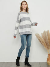 Load image into Gallery viewer, Women Striped Knitted Sweater Crew Neck Long Sleeve Casual Comfy Pullover Tops
