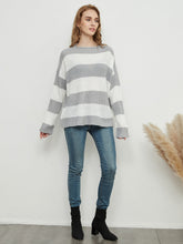Load image into Gallery viewer, Women Striped Knitted Sweater Crew Neck Long Sleeve Casual Comfy Pullover Tops
