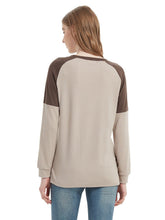 Load image into Gallery viewer, Casual Crewneck Sweatshirts Long Sleeve Color Block Blouses Side Slit Pullover Tops
