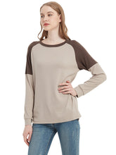 Load image into Gallery viewer, Casual Crewneck Sweatshirts Long Sleeve Color Block Blouses Side Slit Pullover Tops
