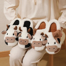 Load image into Gallery viewer, Winter Unisex Cute Cartoon Cow Warm Plush Slippers - # GIAA73610003
