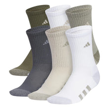 Load image into Gallery viewer, Adidas Boys Athletic Cushioned Crew Socks | 6-Pairs| For Kids, Boys and Girls | Durable, breathable fabric ready for Sport | Medium | Silver Pebble Grey/Putty Grey/White - # BOAA13810003 &amp; BOAA12810004 &amp; BOAA11810001
