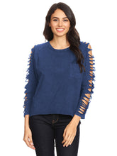 Load image into Gallery viewer, Ripped Long-Sleeve Pullover Top
