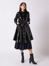 Load image into Gallery viewer, A-Line Button-Down Vinyl Jacket with Hood
