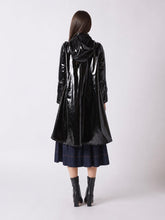 Load image into Gallery viewer, A-Line Button-Down Vinyl Jacket with Hood
