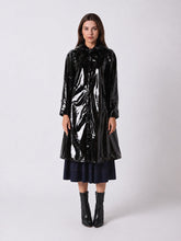 Load image into Gallery viewer, A-Line Button-Down Vinyl Jacket with Hood
