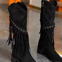 Load image into Gallery viewer, Fringed Point Toe Block : Heel Boots
